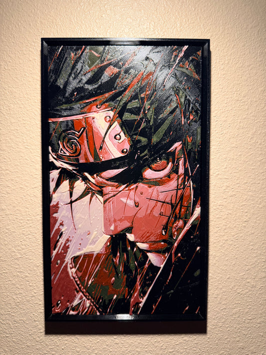 Dark Anime Ninja Filament Painting – Framed 3D Printed Wall Art