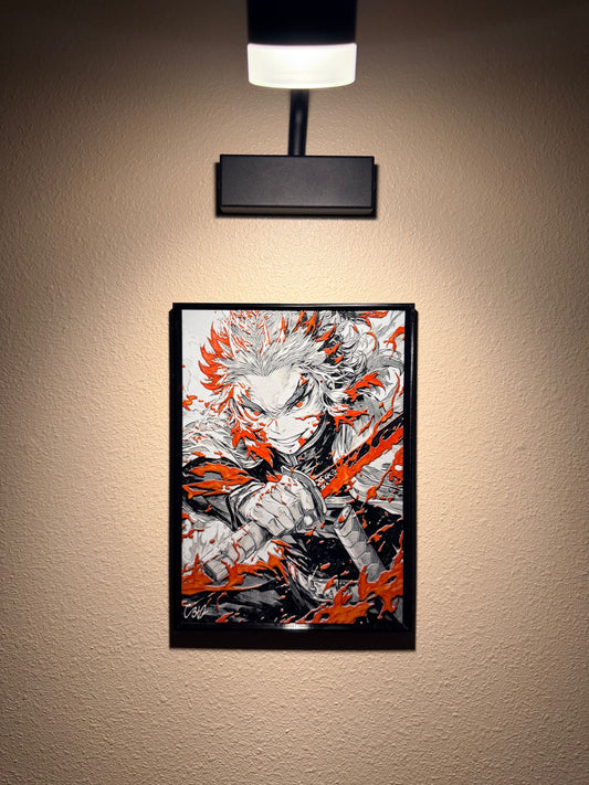 Flame-Wielding Anime Warrior Filament Painting – Framed 3D Wall Art