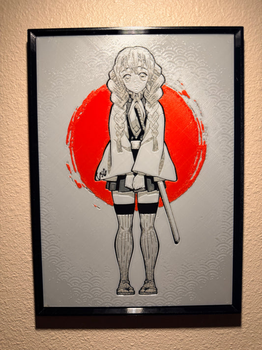 Gentle Anime Swordswoman Filament Painting – Framed 3D Print