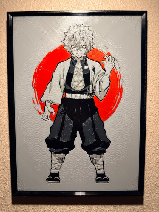 Feral Anime Swordsman Filament Painting – Framed 3D Print