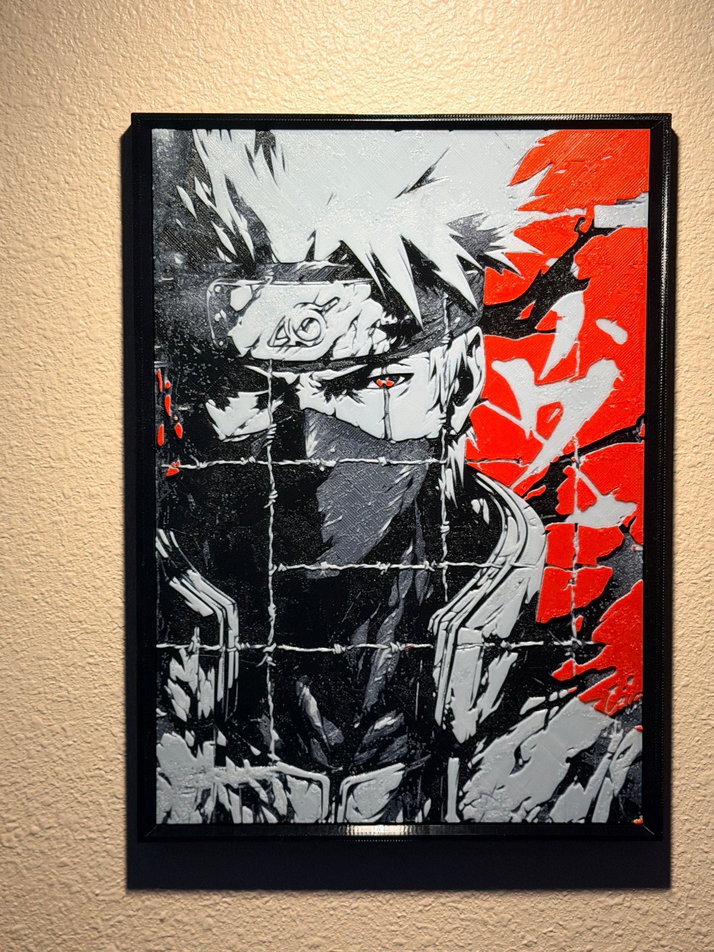 Anime Masked Ninja Filament Painting – Framed 3D Printed Wall Art
