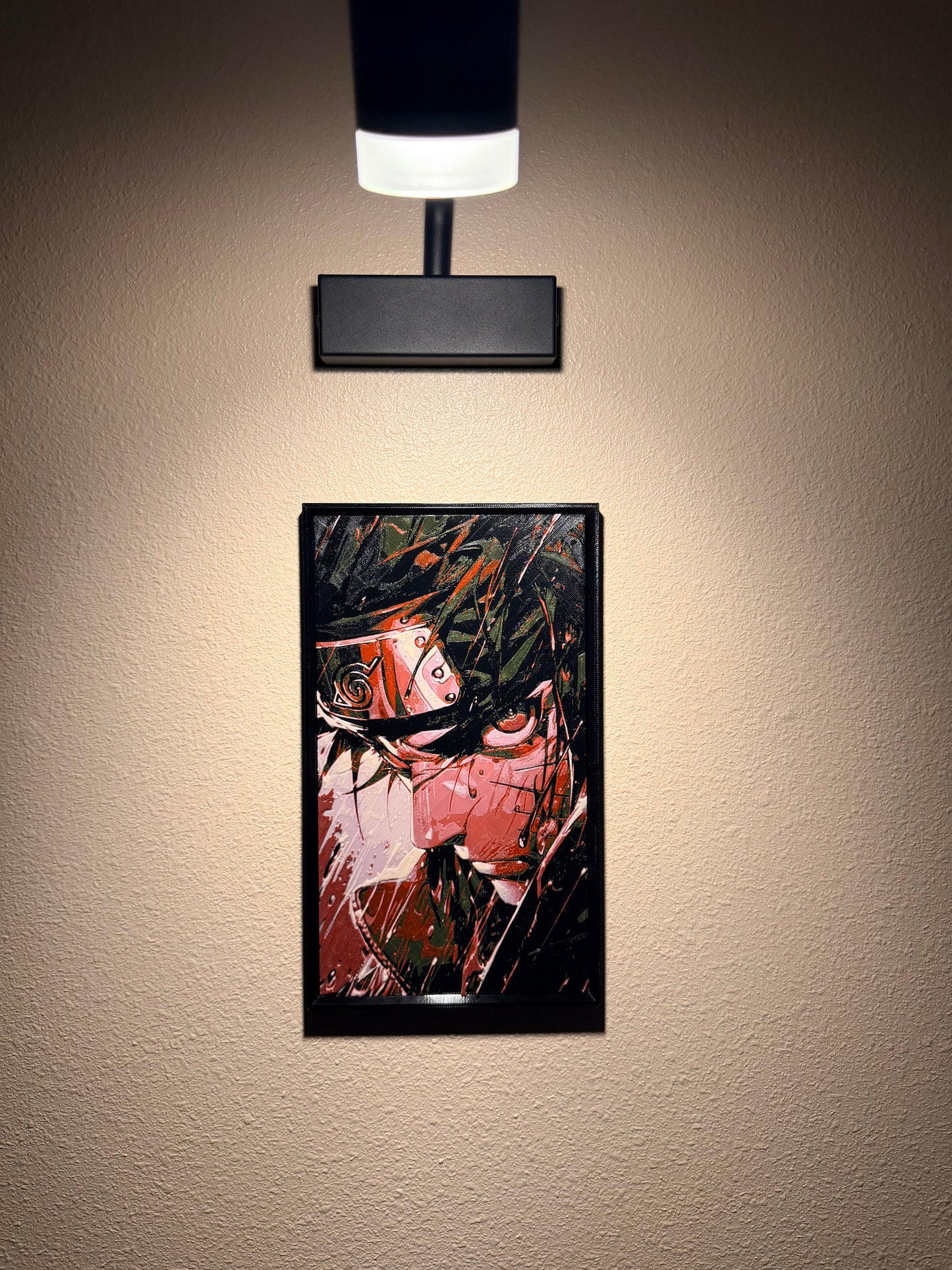 Dark Anime Ninja Filament Painting – Framed 3D Printed Wall Art