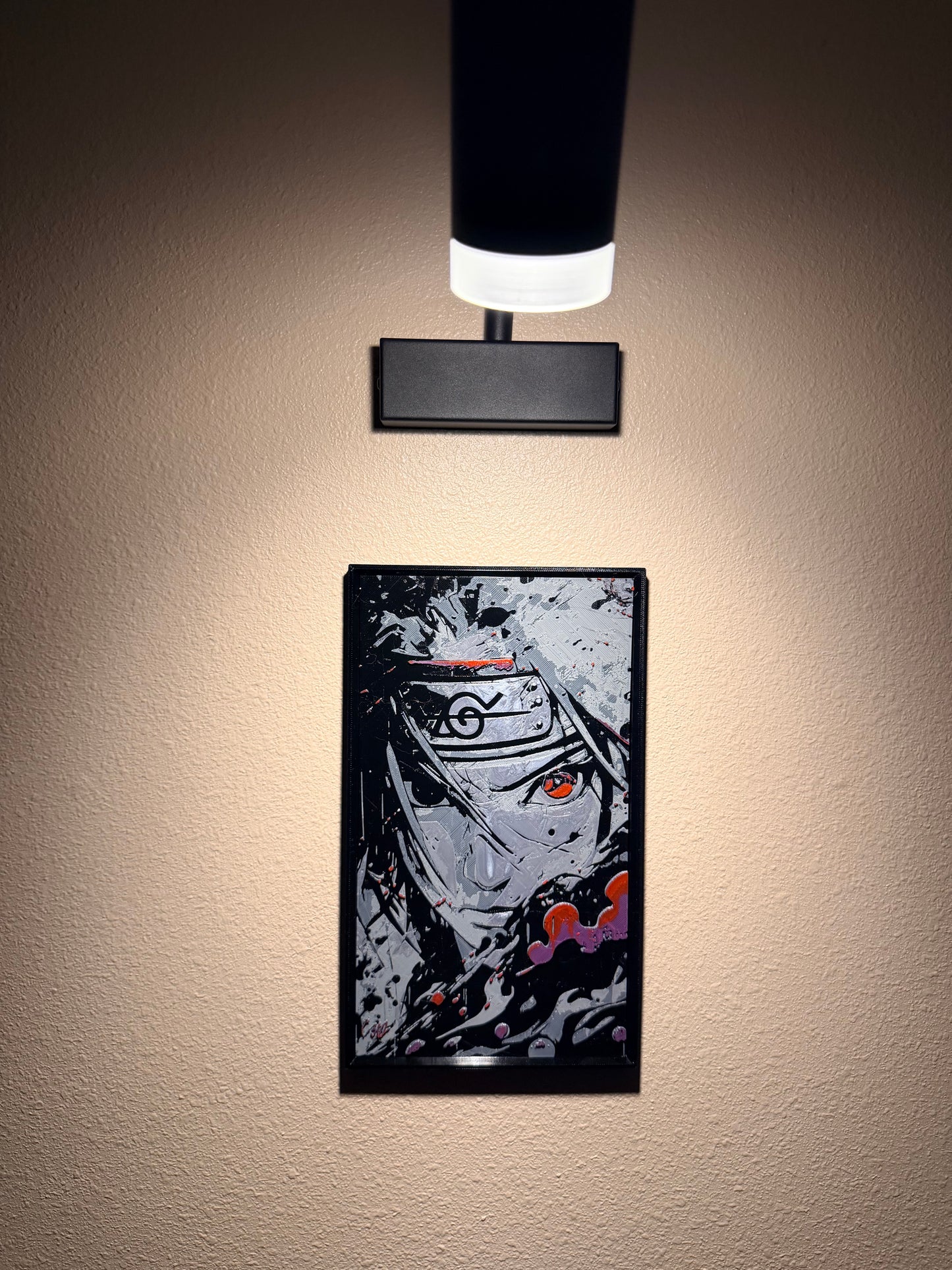 Crimson-Eyed Anime Ninja Filament Painting – Framed 3D Wall Art