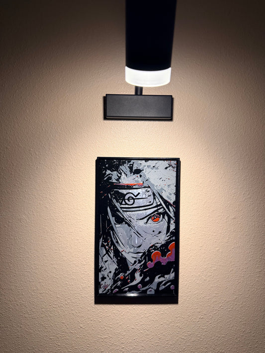 Crimson-Eyed Anime Ninja Filament Painting – Framed 3D Wall Art