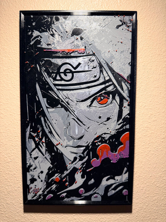 Crimson-Eyed Anime Ninja Filament Painting – Framed 3D Wall Art
