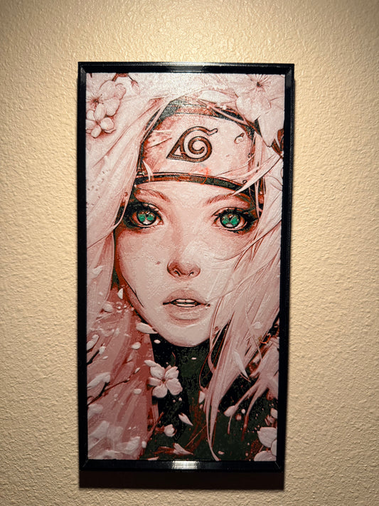 Cherry Blossom Anime Filament Painting – Framed 3D Printed Wall Art