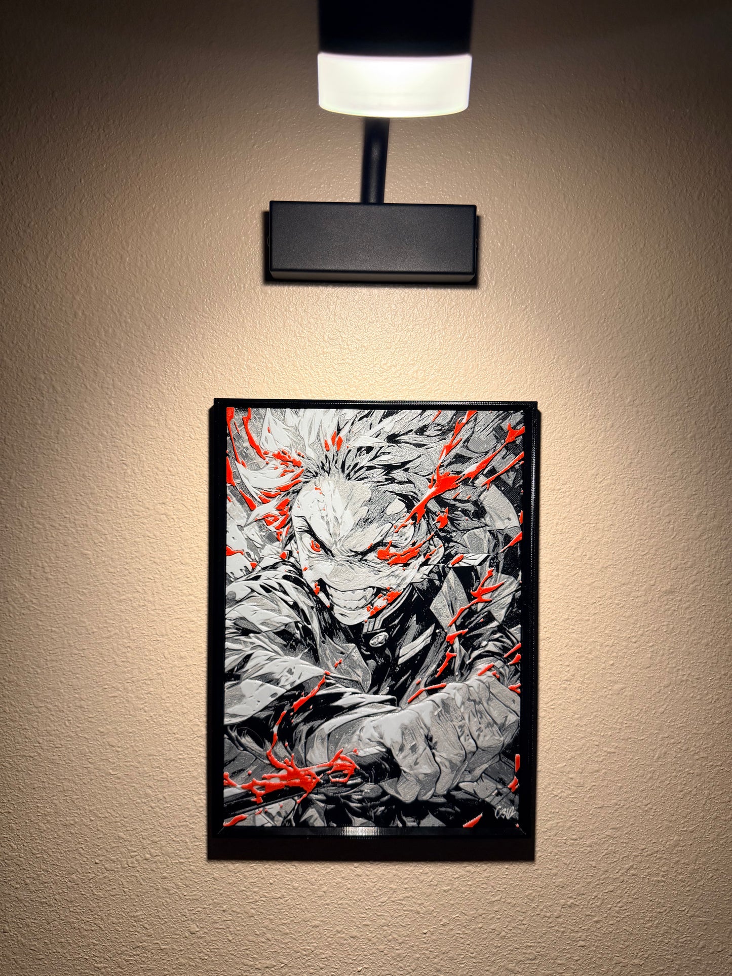 Battle-Worn Anime Warrior Filament Painting – Framed 3D Wall Art
