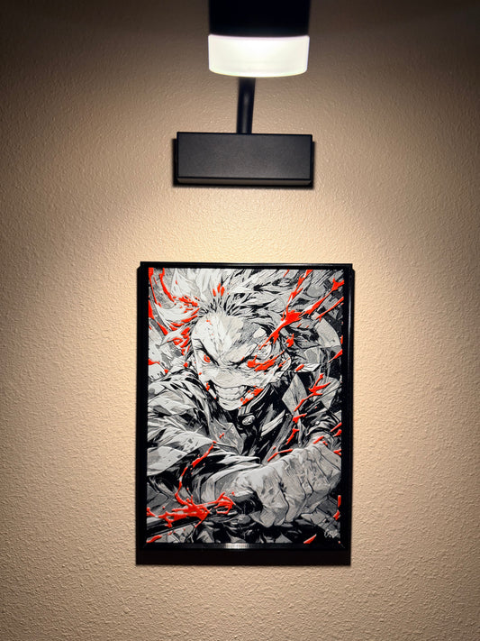 Battle-Worn Anime Warrior Filament Painting – Framed 3D Wall Art