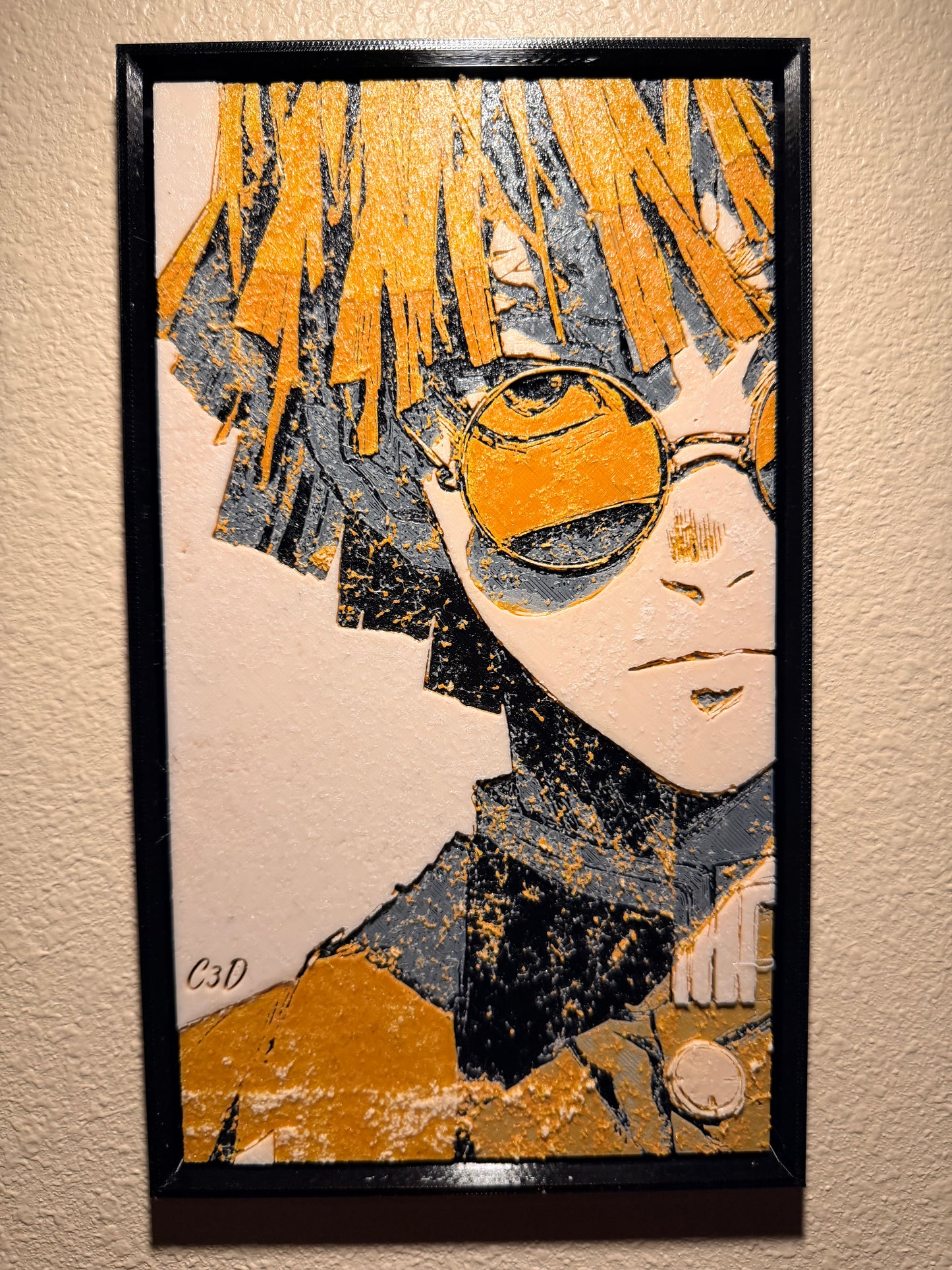 Urban Anime Lightning Filament Painting – Framed 3D Wall Art