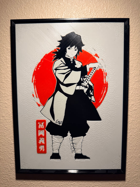 Stoic Anime Swordsman Filament Painting – Framed 3D Print